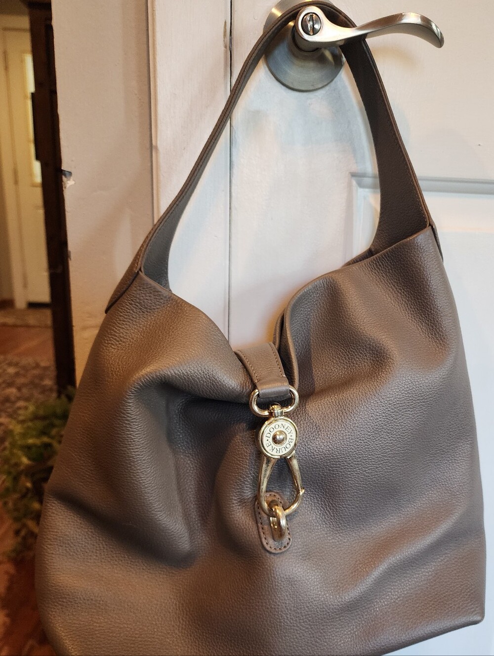 Dooney & Bourke Gray Pebbled Leather Shoulder Hobo
